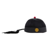 Maxbell 4 Piece Adult Men Black Chinese Oriental Cap with Ponytail Party Costume Hat