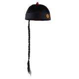 Maxbell 4 Piece Adult Men Black Chinese Oriental Cap with Ponytail Party Costume Hat