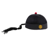 Maxbell 4 Piece Adult Men Black Chinese Oriental Cap with Ponytail Party Costume Hat