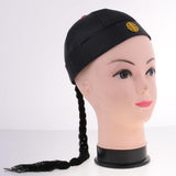 Maxbell 4 Piece Adult Men Black Chinese Oriental Cap with Ponytail Party Costume Hat