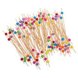 100 Pieces Acrylic Beads Bamboo Cocktail Picks Drink Stirrer Picks Round