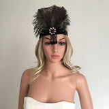 Wedding Ascot Race 20s Gatsby Feather Crystal Headband Forehead Decoration