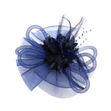 Lady Fascinator Headband Veil Feather Hat Cocktail Party Costume Dark blue