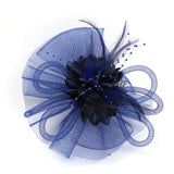 Lady Fascinator Headband Veil Feather Hat Cocktail Party Costume Dark blue