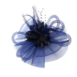 Lady Fascinator Headband Veil Feather Hat Cocktail Party Costume Dark blue