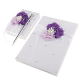Maxbell Satin Flower Wedding Guest Book & Signing Pen Set with Pearls Crystal Purple - Aladdin Shoppers
