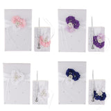 Maxbell Satin Flower Wedding Guest Book & Signing Pen Set with Pearls Crystal Purple - Aladdin Shoppers