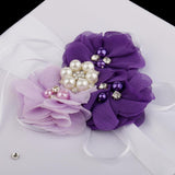 Maxbell Satin Flower Wedding Guest Book & Signing Pen Set with Pearls Crystal Purple