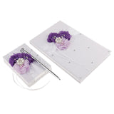 Maxbell Satin Flower Wedding Guest Book & Signing Pen Set with Pearls Crystal Purple - Aladdin Shoppers