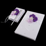 Maxbell Satin Flower Wedding Guest Book & Signing Pen Set with Pearls Crystal Purple - Aladdin Shoppers