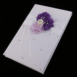 Maxbell Satin Flower Wedding Guest Book & Signing Pen Set with Pearls Crystal Purple - Aladdin Shoppers