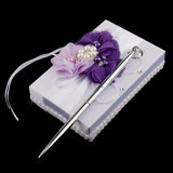 Maxbell Satin Flower Wedding Guest Book & Signing Pen Set with Pearls Crystal Purple - Aladdin Shoppers