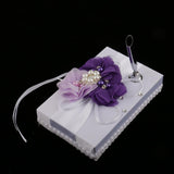 Maxbell Satin Flower Wedding Guest Book & Signing Pen Set with Pearls Crystal Purple - Aladdin Shoppers