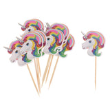Maxbell 30 Pieces Magical Unicorn Cupcake Topper Wooden Sticks Birthday Food Picks
