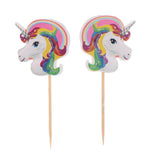 Maxbell 30 Pieces Magical Unicorn Cupcake Topper Wooden Sticks Birthday Food Picks