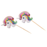 Maxbell 30 Pieces Magical Unicorn Cupcake Topper Wooden Sticks Birthday Food Picks