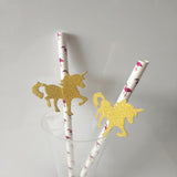 Maxbell 25pcs Glitter Gold Unicorn Paper Straws Rose Flamingo Pattern Christmas Wedding Birthday Party Juice Drinking Straw Tableware - Aladdin Shoppers
