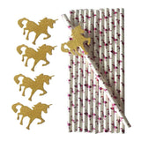 Maxbell 25pcs Glitter Gold Unicorn Paper Straws Rose Flamingo Pattern Christmas Wedding Birthday Party Juice Drinking Straw Tableware - Aladdin Shoppers
