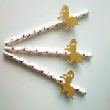 Maxbell 25pcs Glitter Gold Unicorn Paper Straws Rose Flamingo Pattern Christmas Wedding Birthday Party Juice Drinking Straw Tableware - Aladdin Shoppers