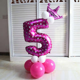 Pink+ Blue Numbers Crown Balloons Column Set Happy Birthday Garland Number 5