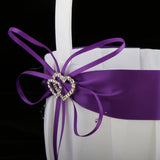 Maxbell 3pcs Satin Wedding Flower Girl Basket Double Heart Rhinestone Decor Purple