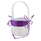 Maxbell 3pcs Satin Wedding Flower Girl Basket Double Heart Rhinestone Decor Purple