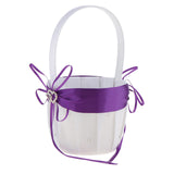 Maxbell 3pcs Satin Wedding Flower Girl Basket Double Heart Rhinestone Decor Purple