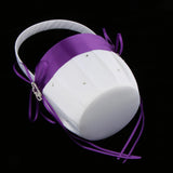 Maxbell 3pcs Satin Wedding Flower Girl Basket Double Heart Rhinestone Decor Purple