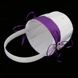 Maxbell 3pcs Satin Wedding Flower Girl Basket Double Heart Rhinestone Decor Purple