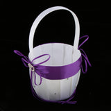 Maxbell 3pcs Satin Wedding Flower Girl Basket Double Heart Rhinestone Decor Purple