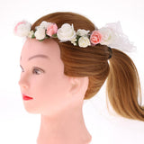 Maxbell 2 Pieces Women's Bridal Flower Hair Wreath Bridesmaid Garland White and Pink