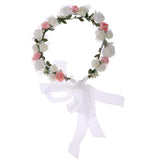 Maxbell 2 Pieces Women's Bridal Flower Hair Wreath Bridesmaid Garland White and Pink
