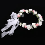 Maxbell 2 Pieces Women's Bridal Flower Hair Wreath Bridesmaid Garland White and Pink