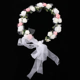 Maxbell 2 Pieces Women's Bridal Flower Hair Wreath Bridesmaid Garland White and Pink