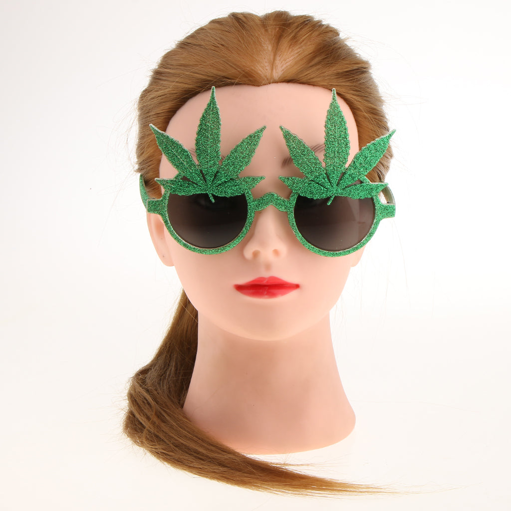 Maxbell Novelty Party Sunglasses Glitter Green Maple Leaf Eye Glasses