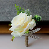 Maxbell 2pcs Wedding Party Rose Silk Flower Boutonniere Corsage Fushia & Champagne