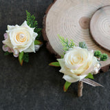 Maxbell 2pcs Wedding Party Rose Silk Flower Boutonniere Corsage Fushia & Champagne