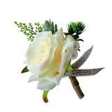 Maxbell 2pcs Wedding Party Rose Silk Flower Boutonniere Corsage Fushia & Champagne