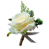 Maxbell 2pcs Wedding Party Rose Silk Flower Boutonniere Corsage Fushia & Champagne