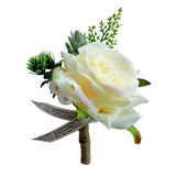 Maxbell 2pcs Wedding Party Rose Silk Flower Boutonniere Corsage Fushia & Champagne