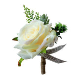 Maxbell 2pcs Wedding Party Rose Silk Flower Boutonniere Corsage Fushia & Champagne