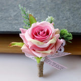 Maxbell 2pcs Wedding Party Rose Silk Flower Boutonniere Corsage Fushia & Champagne