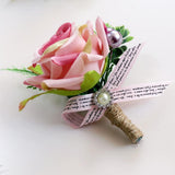 Maxbell 2pcs Wedding Party Rose Silk Flower Boutonniere Corsage Fushia & Champagne
