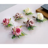 Maxbell 2pcs Wedding Party Rose Silk Flower Boutonniere Corsage Fushia & Champagne