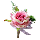 Maxbell 2pcs Wedding Party Rose Silk Flower Boutonniere Corsage Fushia & Champagne