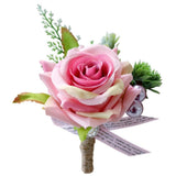 Maxbell 2pcs Wedding Party Rose Silk Flower Boutonniere Corsage Fushia & Champagne