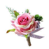 Maxbell 2pcs Wedding Party Rose Silk Flower Boutonniere Corsage Fushia & Champagne