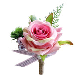 Maxbell 2pcs Wedding Party Rose Silk Flower Boutonniere Corsage Fushia & Champagne
