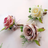 2Pcs Romantic Wedding Party Rose Silk Flower Boutonniere Corsage Dusty Pink