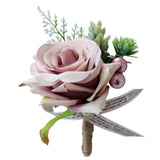 2Pcs Romantic Wedding Party Rose Silk Flower Boutonniere Corsage Dusty Pink